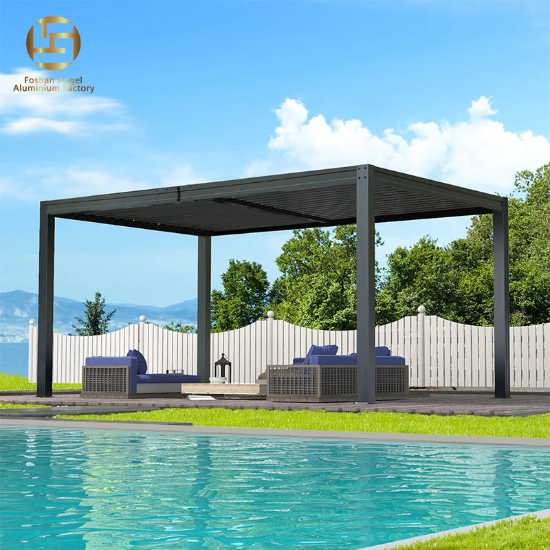 Aluminium Louvre Pergola Remote Control Motorized Operation Waterproof Eco-Friendly Customizable Size for Outdoor Balcony Garden MegaBDM