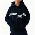 Women's Custom Logo Drop Shoulder Pullover Hoodie Navy Blue Regular Fit Casual Eco-Friendly Matching Tracksuit Option