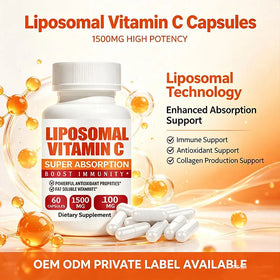 Vitamin C Capsules 1500mg Liposomal Supplement for Antioxidant Support Immune System Skin Wellness Health Private Label OEM ODM