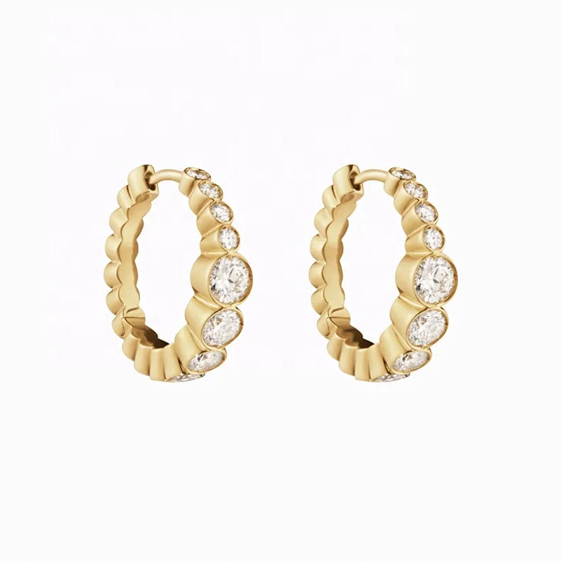 LOZRUNVE 18k Gold Plated Jewelry Custom 925 Silver Classic Bezel Graduating Zircon Huggie Hoop Earring