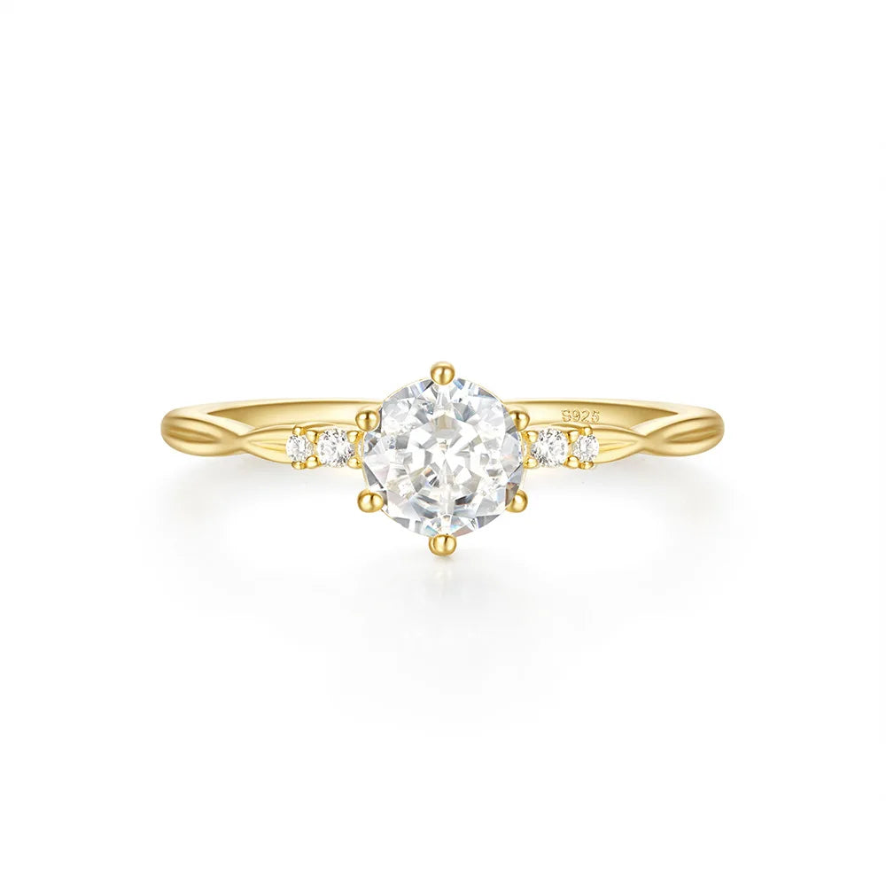 Aimgal Fine Jewelry Tarnish Free S925 Sterling Silver Stackable Ring Six-prong Diamond 5A Zirconia Trendy Party Anniversary
