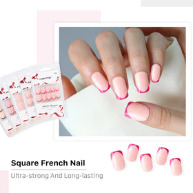AIERFEI Press on Nails 24Pcs Wholesale Bulk Salon Supply French False Nails High Quality Short Square Reusable Nail Tips
