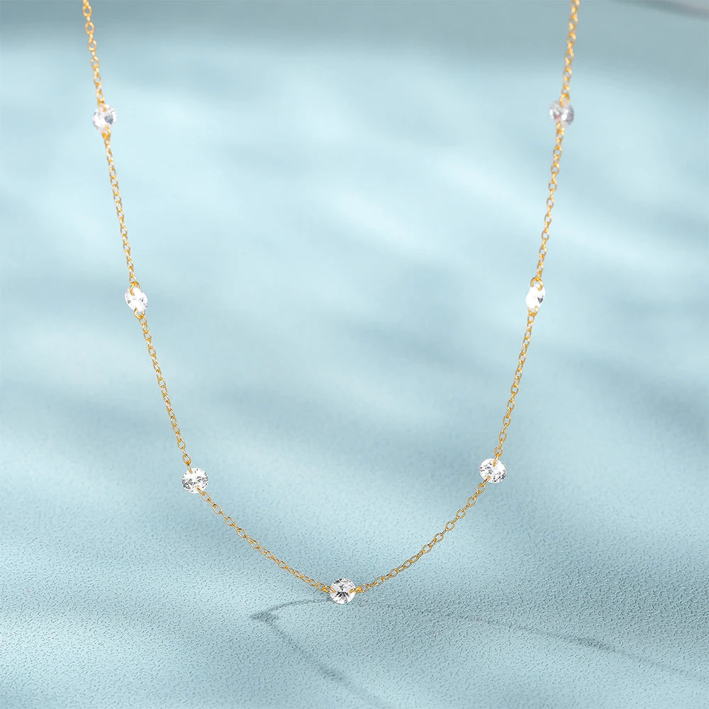 CANNER S925 Sterling Silver Simple Stacked Diamond-Encrusted Women'S Necklace Multi-Zircon 14k 18k Clavicle Chain Jewelry