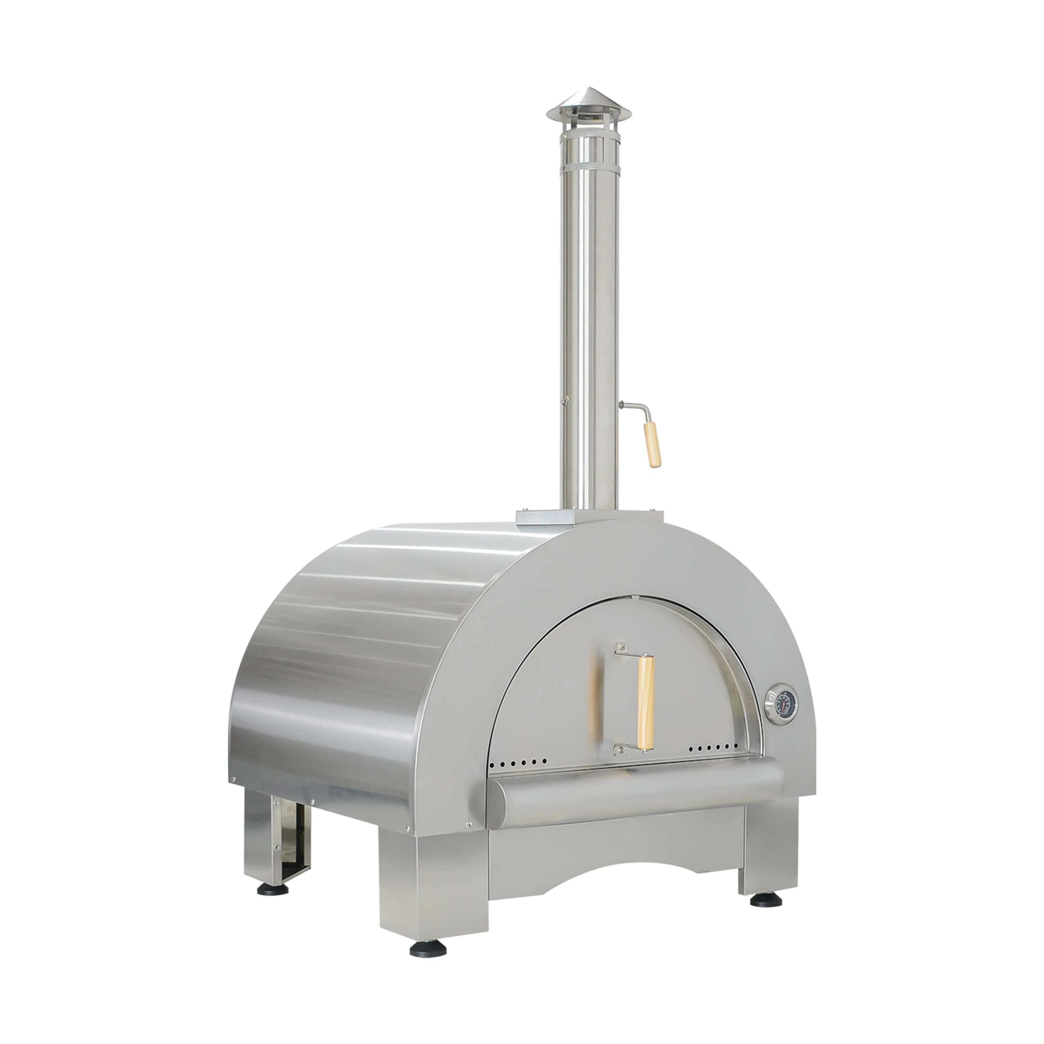 Premium Stainless Steel 430 Wood Fired Pizza Oven for 5-8 People Outdoor BBQ with Adjustable Feet & Firebrick Metal Style