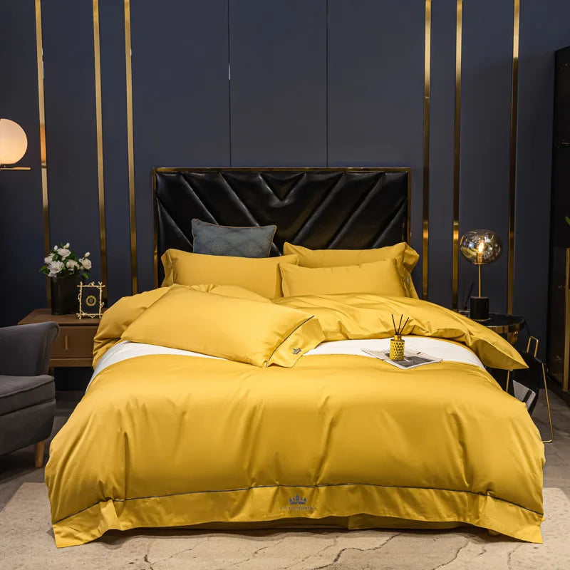 Luxurious Yellow Home Bedspread Set Solid Color Duvet Cover Bed Cover Hotel Polyester Bed Sheet Set Pillowcase Home Bedding Set MegaBDM