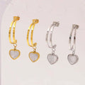 Fashion Jewelry Stainless Steel 18K Gold Plated White Shell Earrings with Heart and Star Shape Hoop Earring with C Shape