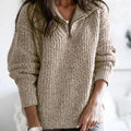 Autumn Winter Zip-Up Knit Pullover - EU/US Women's Long Sleeve Sweater Coat