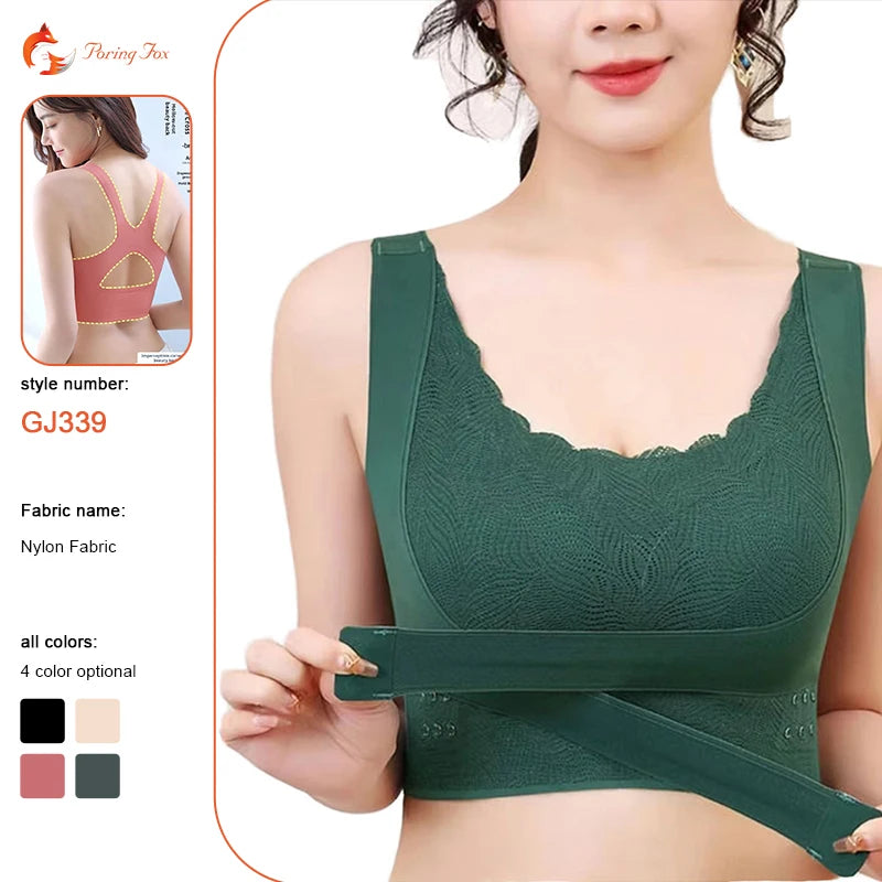 Women's Push-Up Wire-Free Seamless Plus Size Bras Lace Button Cross Back Full Coverage Comfortable Adult Everyday Breathable