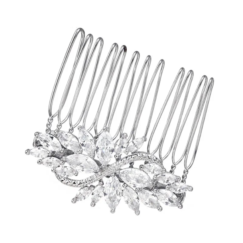 Wholesale Bridal Hair Jewelry Women CZ Stone Crystal Engagement Wedding Flower Design Hair Comb