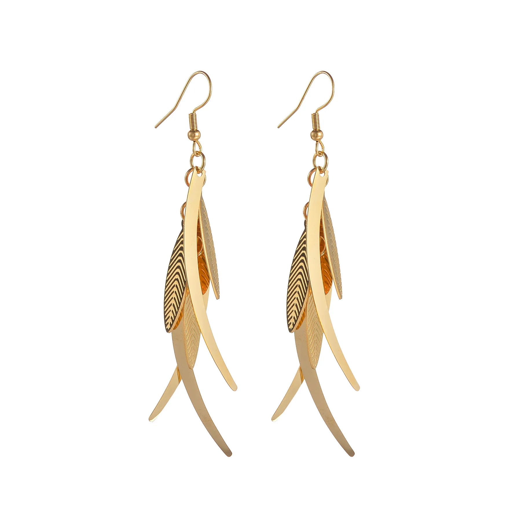 Fenyi Wholesale Jewelry Women's Fashionable High-grade Stainless Steel Plated 18K Gold Leaf Geometric Multi-pendant Earrings