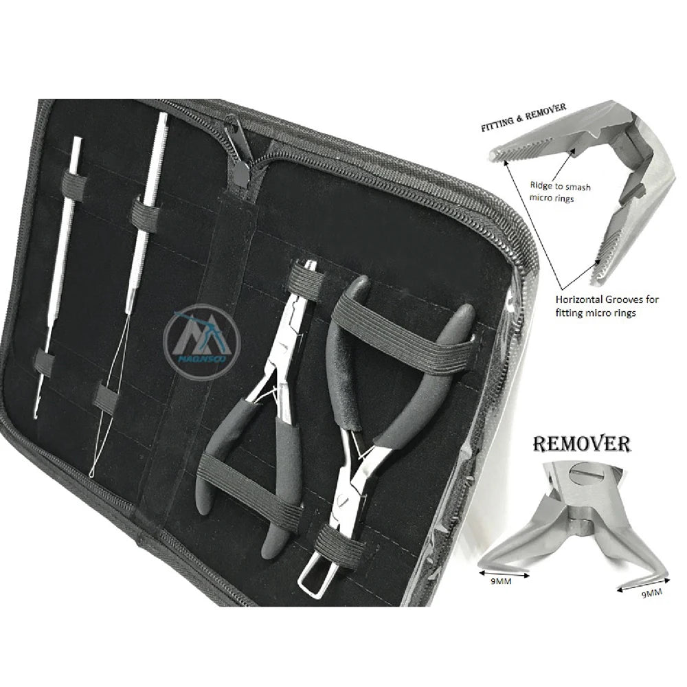 Professional Hair Extension Tools Kit Loop Needle Pliers & Pulling Hook Set for Micro Ring Beads and I-Tip Hair Extensions