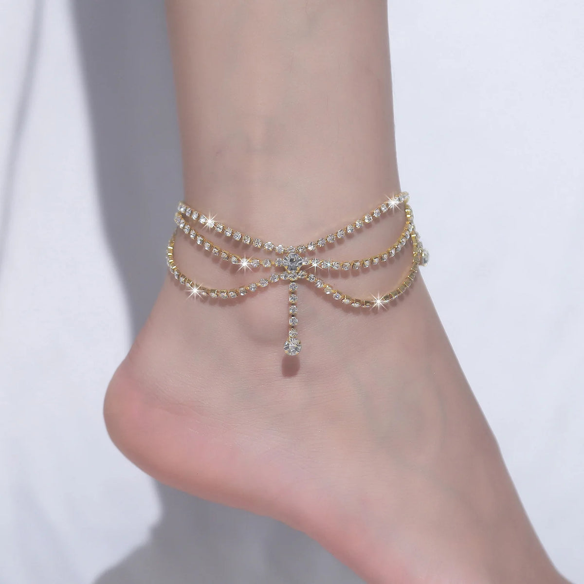 Wholesale Simple Crystal Stainless Steel Anklet European&American Sexy Multilayer Foot Fine Jewelry Fashion Anklets for Women MegaBDM
