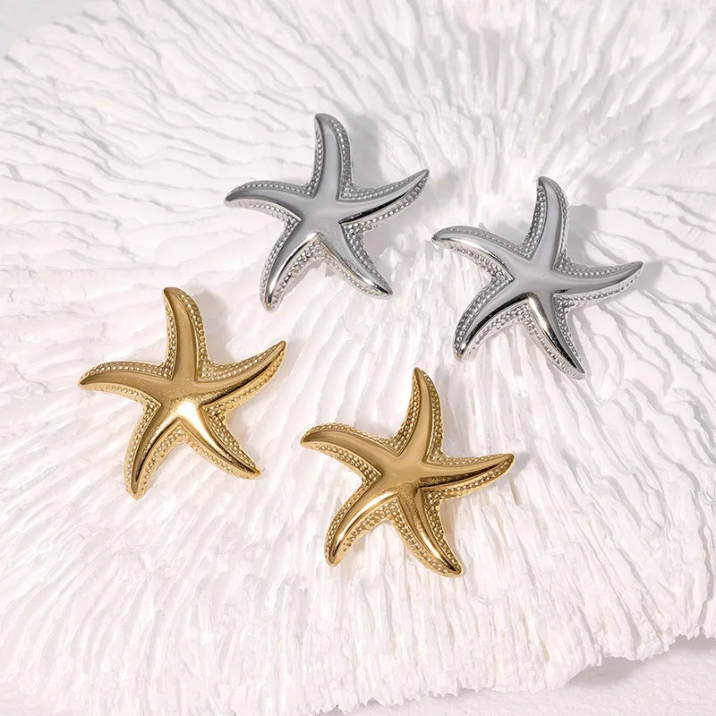 BM Waterproof Women Jewelry Ocean Beach Holiday Style Stainless Steel Starfish Stud Earrings