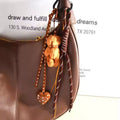 New Heart Bow Plush Bear Backpack Charm Keychain Bling Handmade Girl Mobile Phone Braided Rope Bag Pendant Keyring Accessory