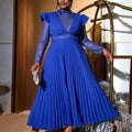 Long Sleeves a Line Glitter Deep V Neck See Through Pleated Prom Dress