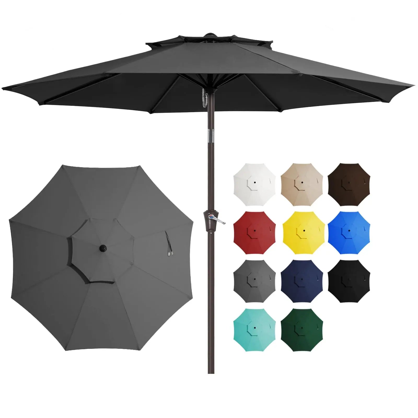 9' Outdoor Patio Umbrella Market Striped Umbrella with Push Button Tilt and Crank Outdoor Big Beach Poolside Hotel Umbrella