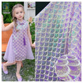 YX269 Beautifully Customized Polyester Lace Tulle Fish Scale Design Colorful Gradient Sequins Embroidered Lace Fabric for Girl