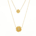 Latest 18K Gold Plated Stainless Steel Jewelry Double Chain Irregular Sunflower Zircon Pendant Waterproof Woman Necklace P243509