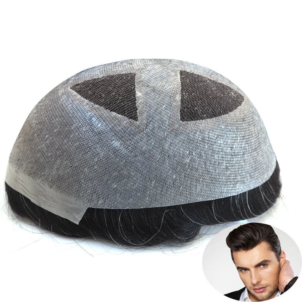 New Base Q4 Indian Human Hair Toupee Lace with V-Looped PU Poly Skin Hair System Men's Capillary Prothesis Dropshipping MegaBDM