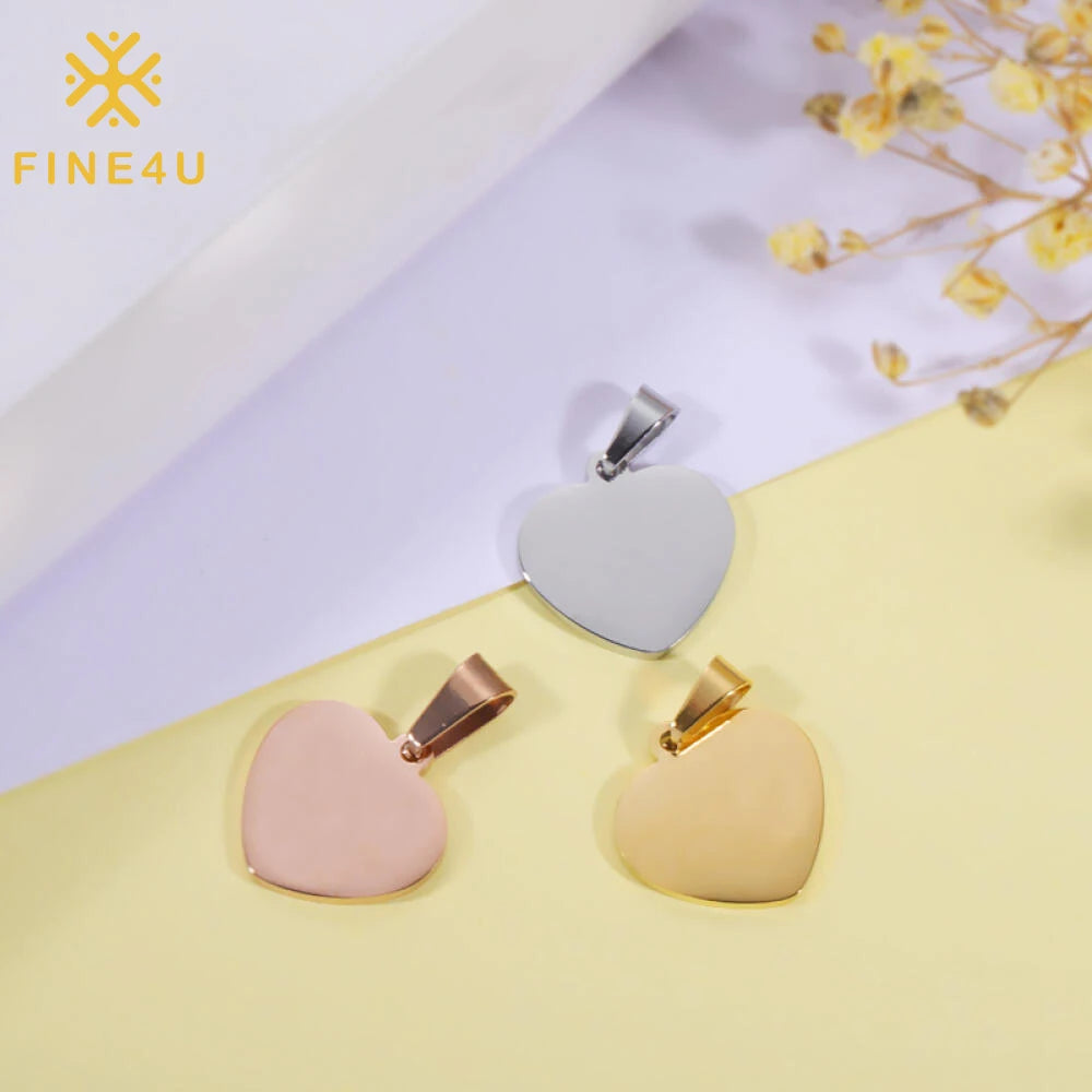 15*15mm Mirror Stainless Steel Heart Pendant Tag DIY Necklace Bracelet Tail Chain Engraving Metal Accessories for Jewelry Making MegaBDM