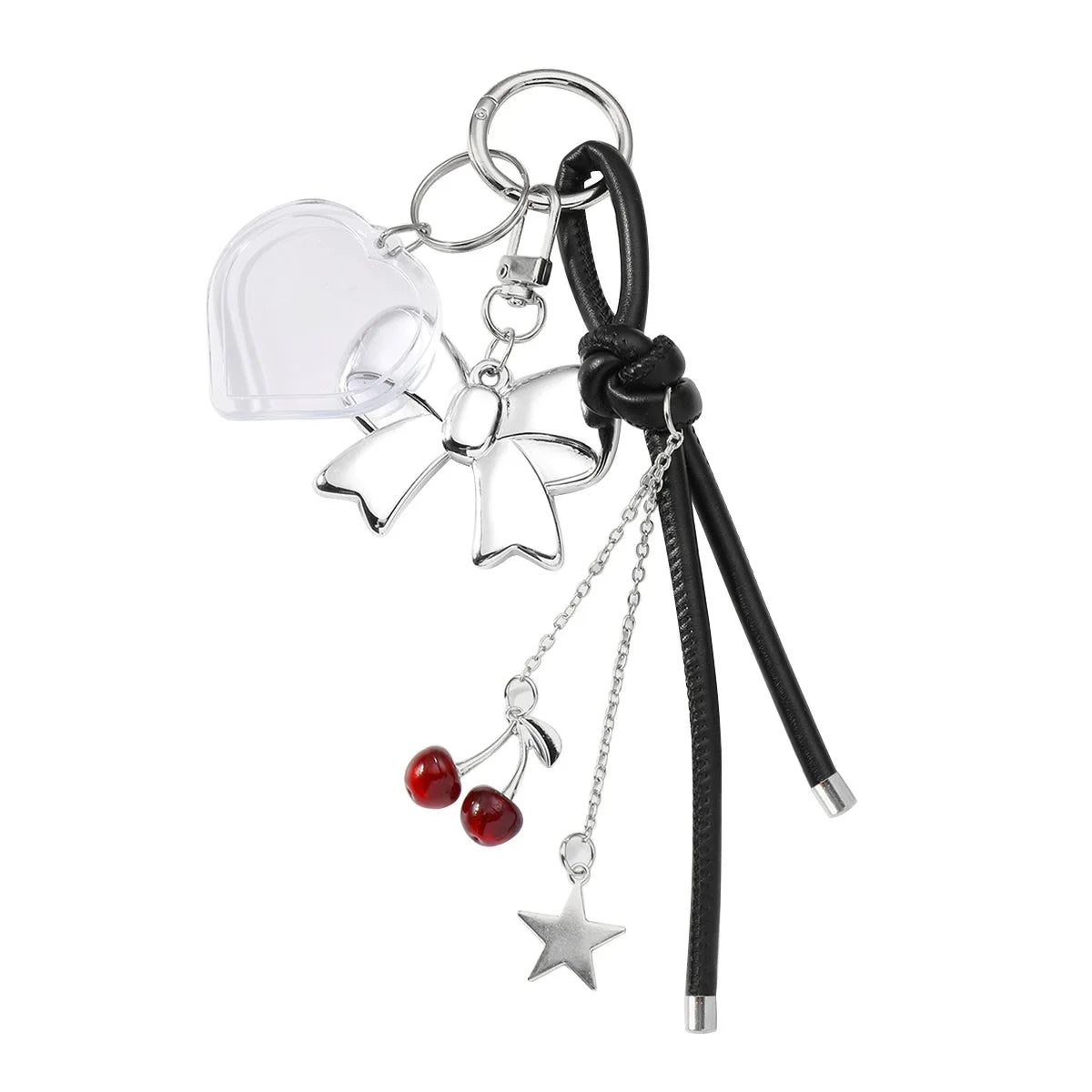 2025 Cross Border Popular Y2k Exquisite Simple and Versatile CCB Imitations Pearl Bow love Photo Frame Hair Ball DIY Keychain