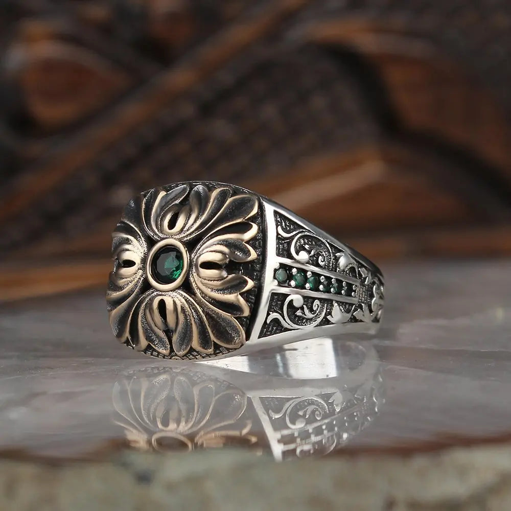 Turkey Turkish Ottoman Style Men's Ring 925 Sterling Silver with Zircon Stone Handmade Number Shape Model RCEGYT-472