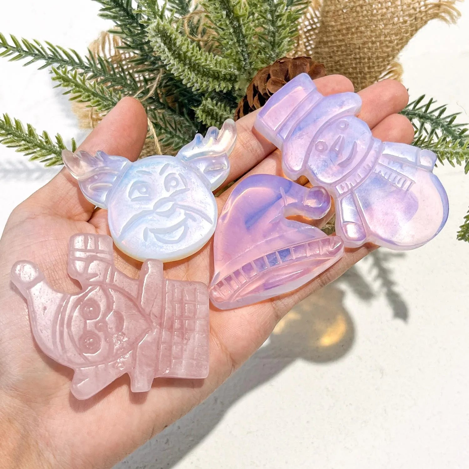 Wholesale Flat Crystal Slice Christmas Snowman Christmas Crystal Stone Slab for Snowman Decor