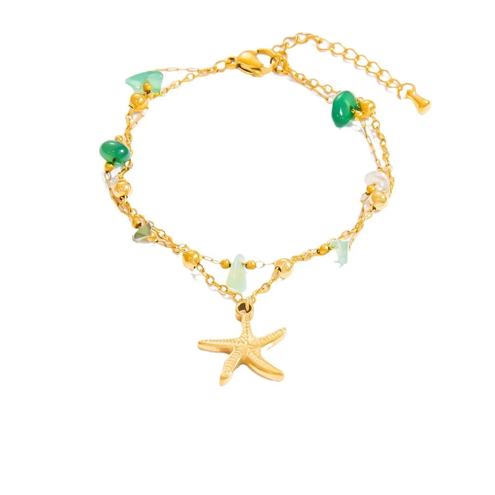 Summer Vintage Wholesale  Fashion Jewelry Personalized Marine Style Trendy 18k Gold Plated Stainless Steel Charm Bracelet