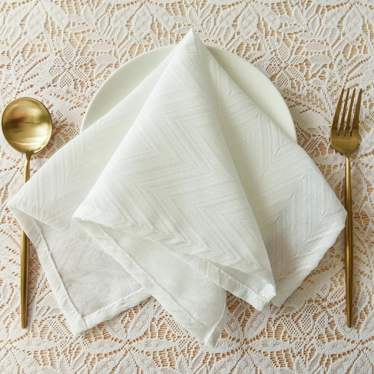 Wavy Pattern Jacquard Napkin Hemstitch Dinner Cocktail Beverage Washable White Linen Serviette Tissue Paper Wedding Napkins