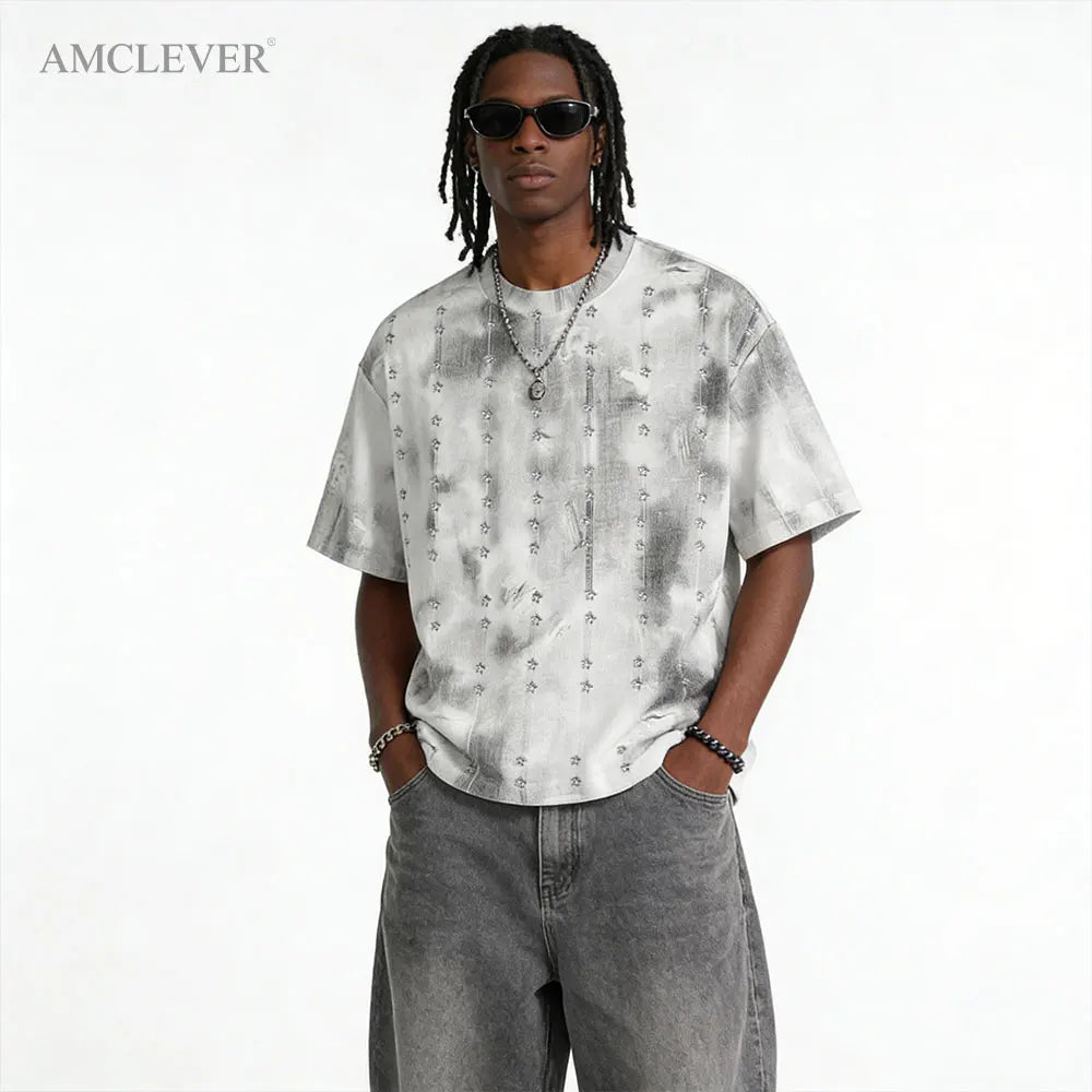 Vintage Distressed Crew Neck Tee 2026 New Arrival 200Grams Gradient Graffiti Shadow Lightweight Summer Graphic T-shirt