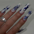 Factory Wholesale 24Pcs ABS Finger Nail Elegant Long Coffin False Nails Press on With Nail Glue