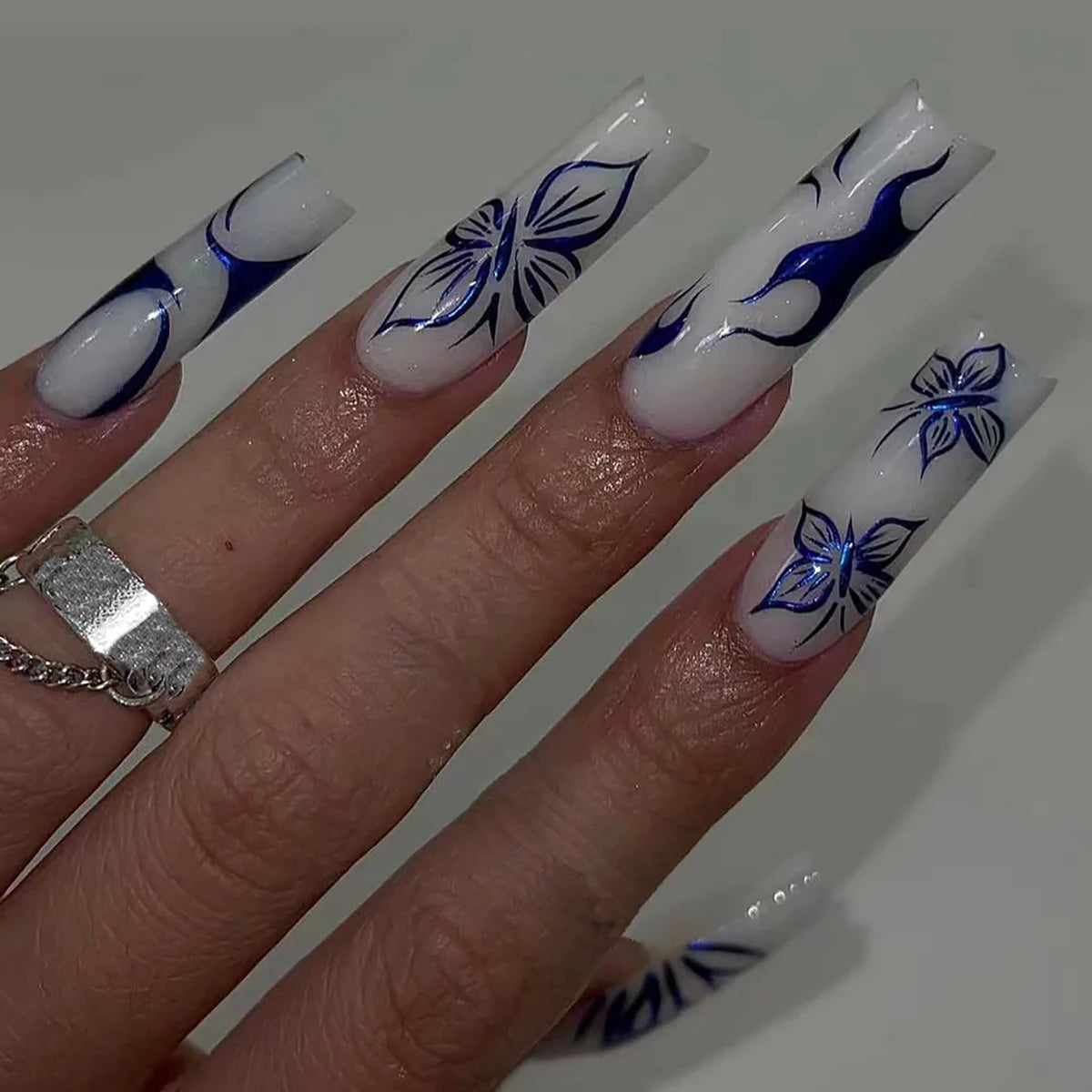 Factory Wholesale 24Pcs ABS Finger Nail Elegant Long Coffin False Nails Press on With Nail Glue