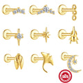 Boasta S925 Sterling Silver 18K Gold Plated Star Moon Crown Sword Animal CZ Flat Back Threaded Cartilage Stud Earring