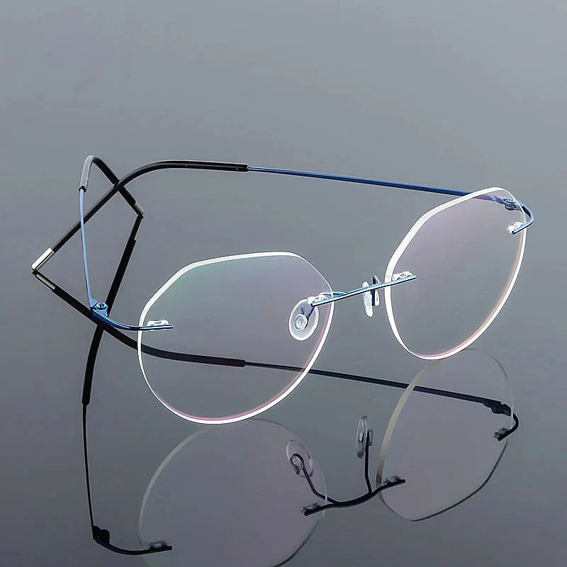 Wholesale Ultralight Metal Round Computer Glasses Rimless Memory Titanium Eyeglasses Frames for Men Women