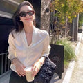 2025 Summer Cross-Border Women's Long-Sleeve V-Neck Button Shirt - Elegant Belted Style for Feminine Charm