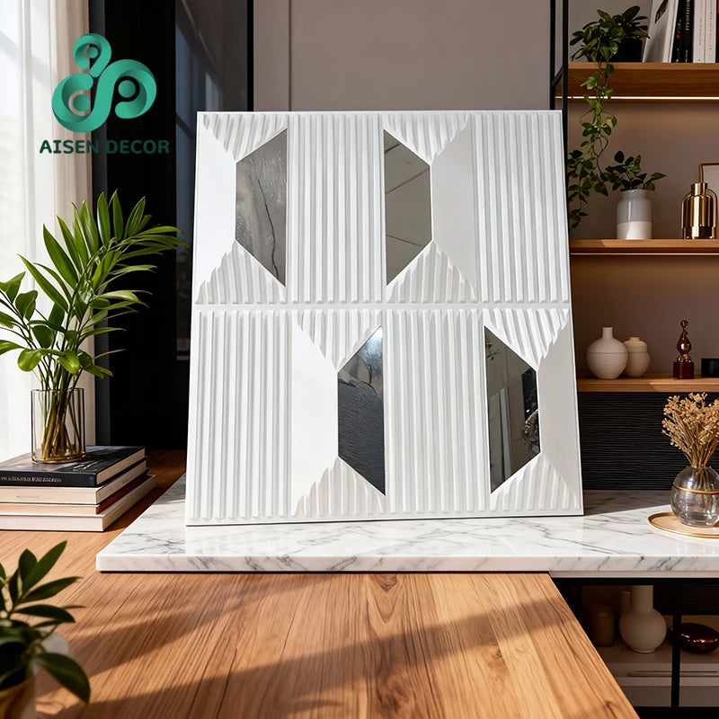 AISEN DECOR Wholesale New Design PET Mirror Gold Wall Decorative Tiles 3d PVC Luxury Interior Plastic 3d Texture Pvc Wall Panels