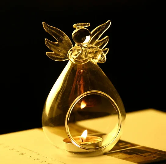 Hand Blown Glass Angel Candlestick Holder Heat Resistant Eco-Friendly Reusable Chien Keng for Home Wedding Valentine's Day