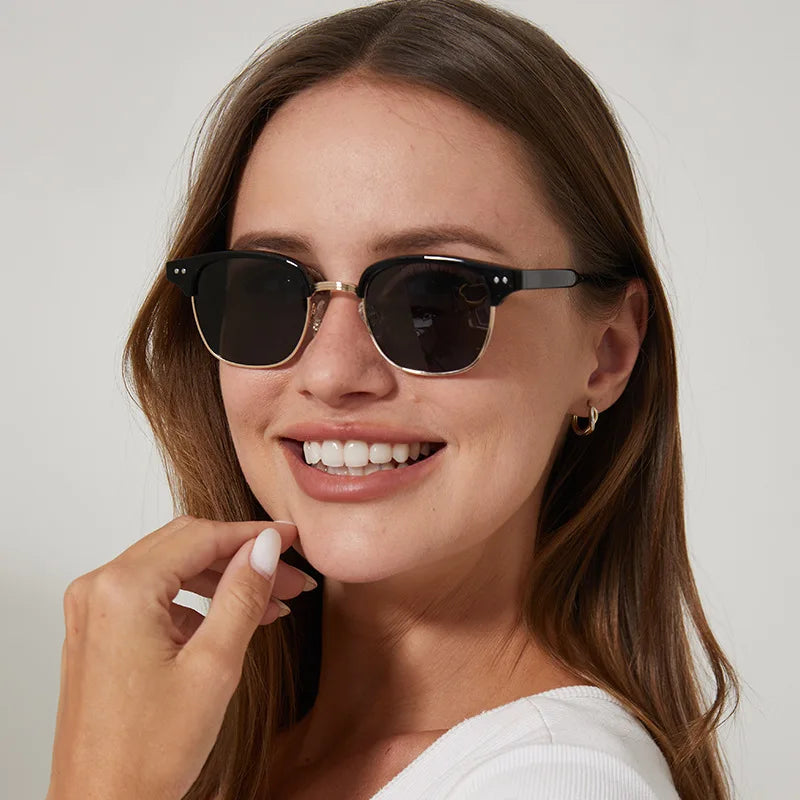 Logo Custom Fashion Men Women Acetate Frame Rivets Polarized Sun Glasses UV400 TR90 Half Frame Sunglasses for Driving