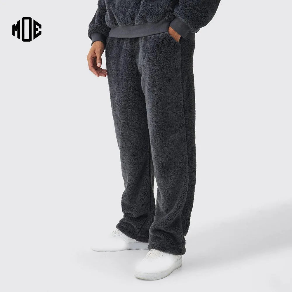Wholesale Custom Teddy Borg Joggers Sweatpants for Women and Men Soft Comfortable Straight Leg Pants with Embroidery Decoration
