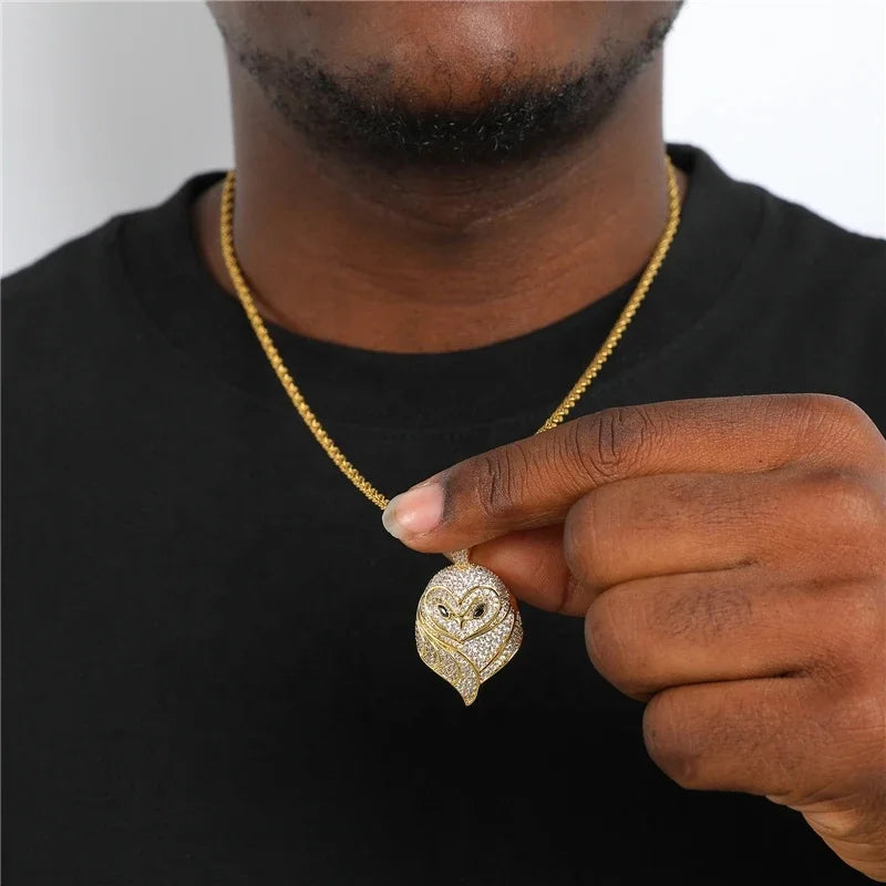 New Gold Plated Owl Pendant Lab Created Zircon Hip Hop Exquisite Animal Charm Necklace Jewelry Women Men Daily Wear Gifts