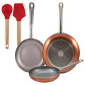 Set of 3 San Ignacio frying pans (18 22 26cm) pressed aluminum suitable for induction + Set of 2 silicone kitchen utensils