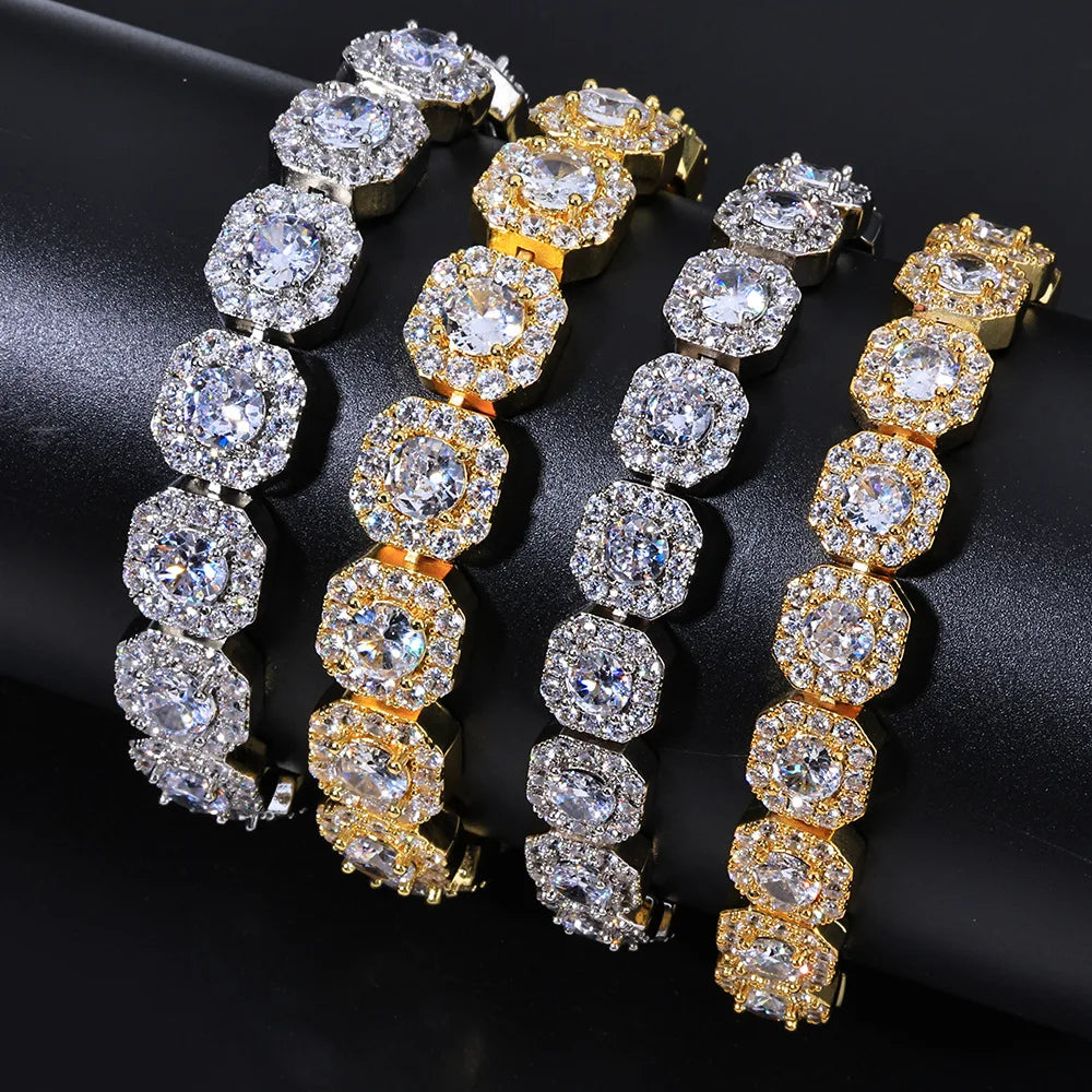 Hip Hop Bling Tennis Chain Bracelet Palladium Plating 18K Gold Plated Brass Iced Zircon Fashion Jewelry Bracelet for Women Men