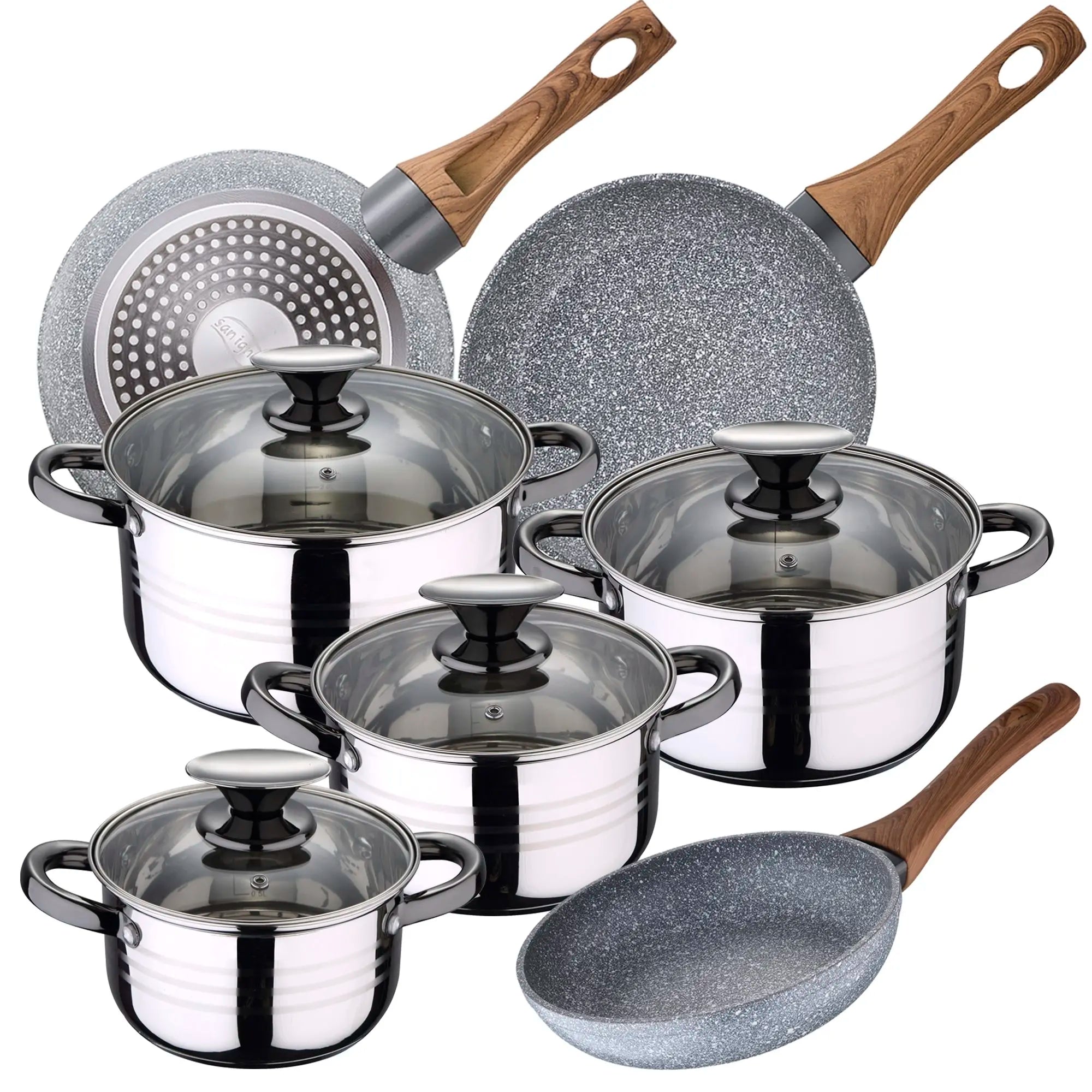 SAN IGNACIO Dina 8-piece stainless steel cookware set with frying pans (22/24/26 cm) SAN IGNACIO Daimiel in forged aluminum