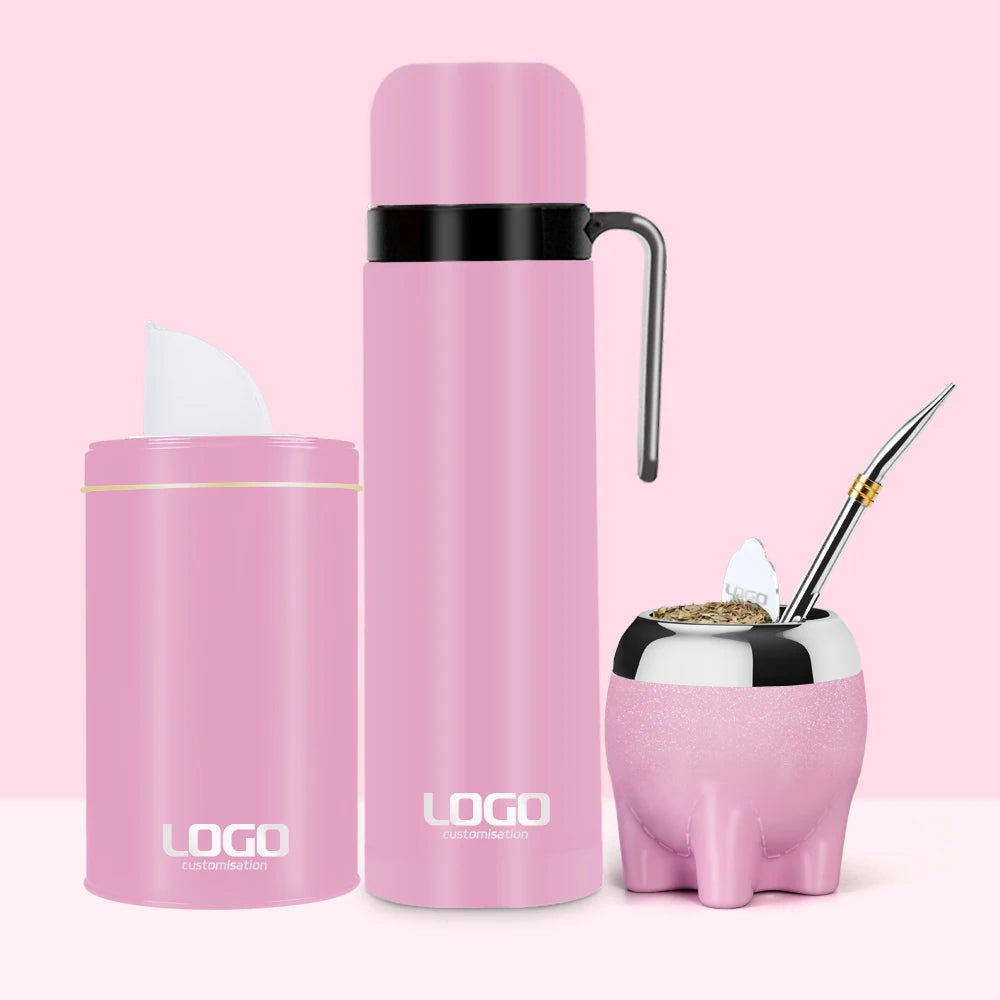 2025 Custom Stainless Steel Yerba Mate Kits Eco-Friendly Cute Design Tea Cup Straw Shaper Set Thermos Container