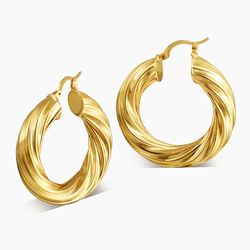 Best Selling Fashion Jewelry 18k Gold Plated Lightweight Hypoallergenic Big Twisted Hoop Earrings for Women