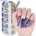 12 Grids Multi Size Nail Rhinestones AB Flatback Glass Crystal Red Green Gold Shiny Diamond Glitter Color Rhinestone Nails