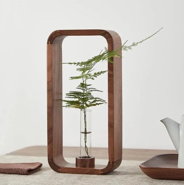 Modern Square Wooden Frame Glass Vase Hydroponic Planter Propagation Station Indoor Home Garden Terrarium Flower Pots Planters MegaBDM