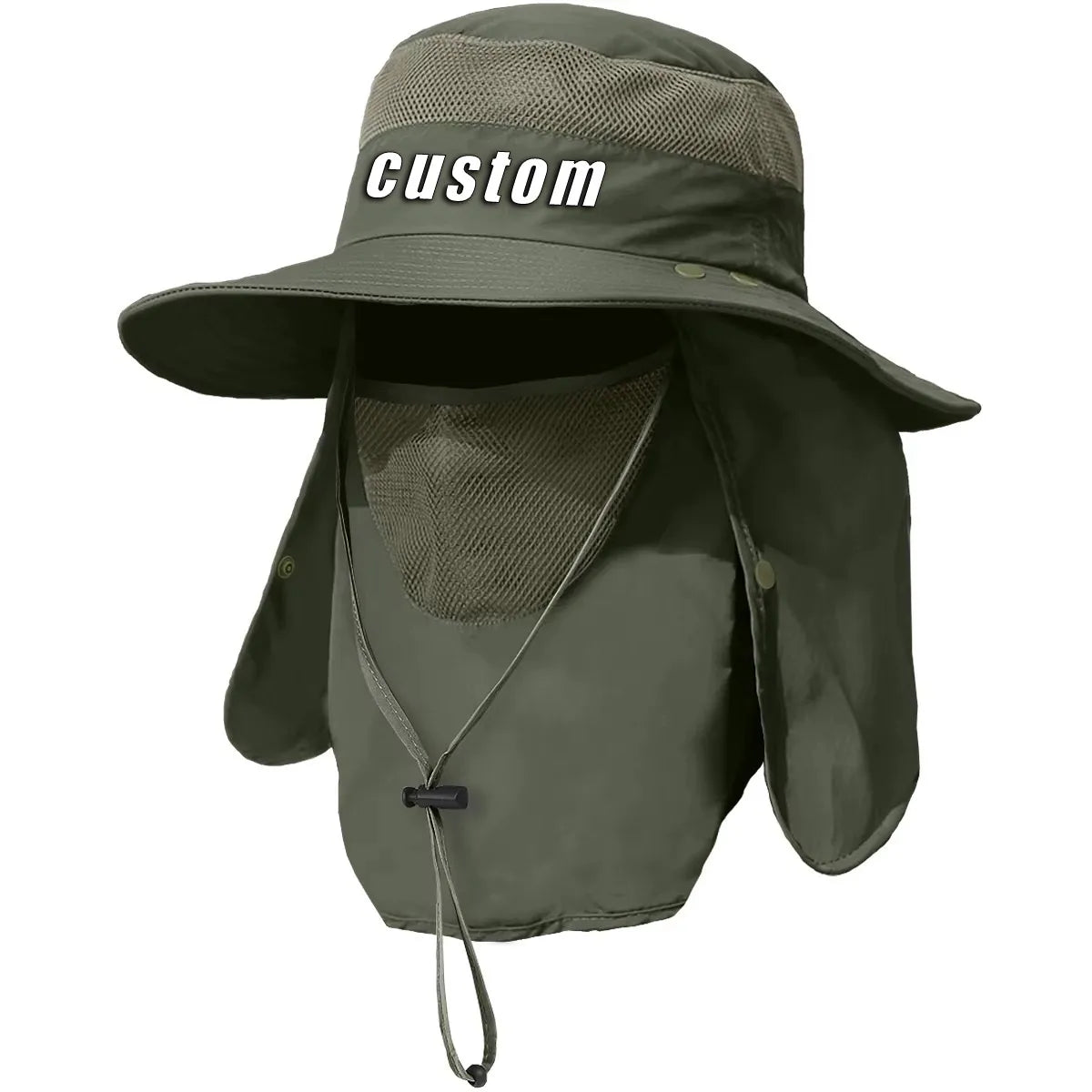 UPF50+ Sun Protection Quick Dry Bucket Cap Adjustable Nylon Fishing Hat with Neck Flap for Hiking Beach Custom Logo