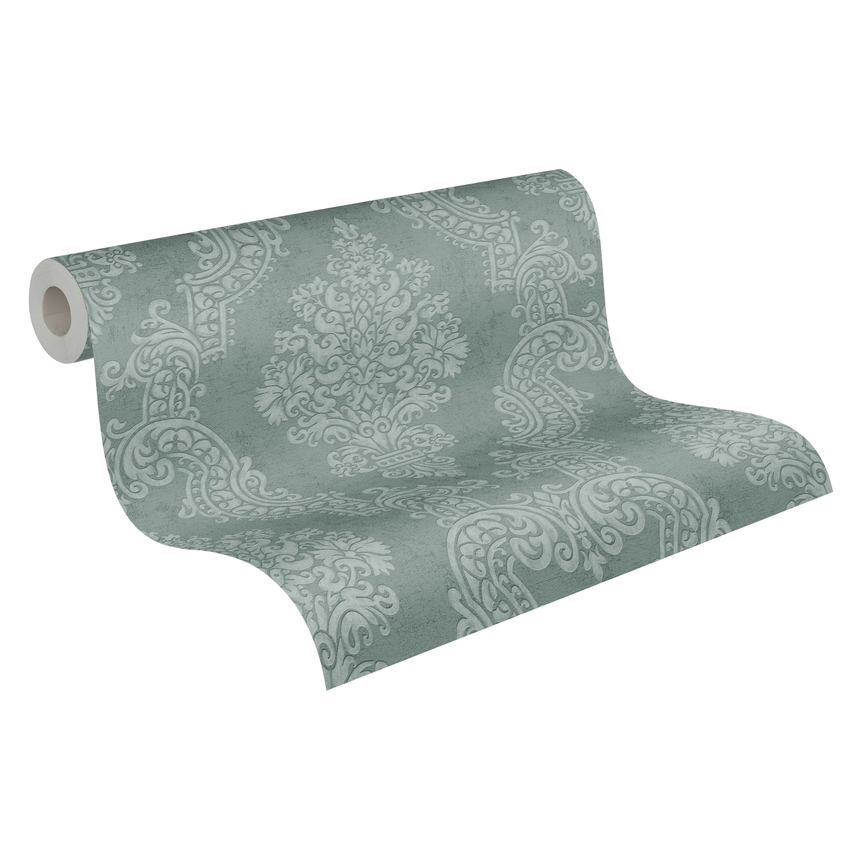 Made in Germany Wallpaper rolls Ornament Green Dark Green Non Woven Vinyl - Wallpaper Damask Victorian - 1005 x 053 m