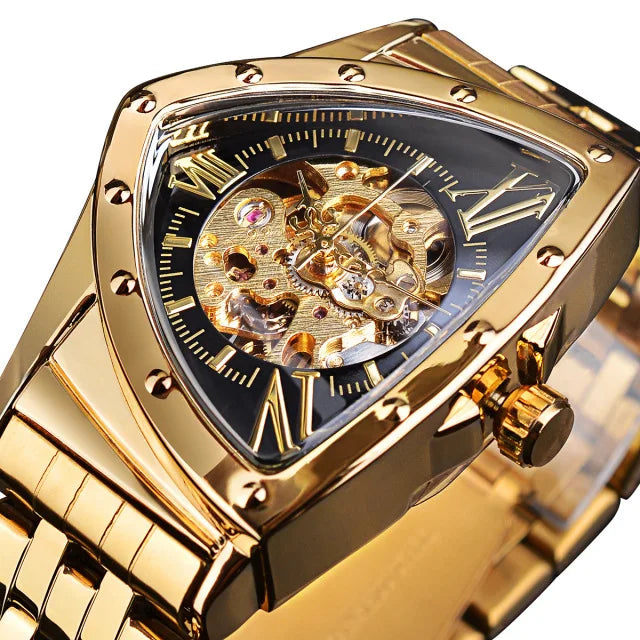 Fenyi Wholesale Stainless Steel Fashion Retro Business High Quality Mechanical Unique Triangular Plate Hollow Design Watch Men